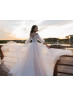 Puff Sleeve Ivory Sequined Lace Tulle Wedding Dress